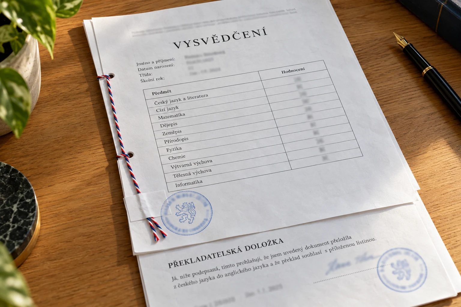 překladu vysvědčení